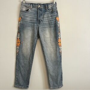 Lucky Brand High Rise Drew Mom Jeans Embroidered Sz 12/31 Light Wash Patterns